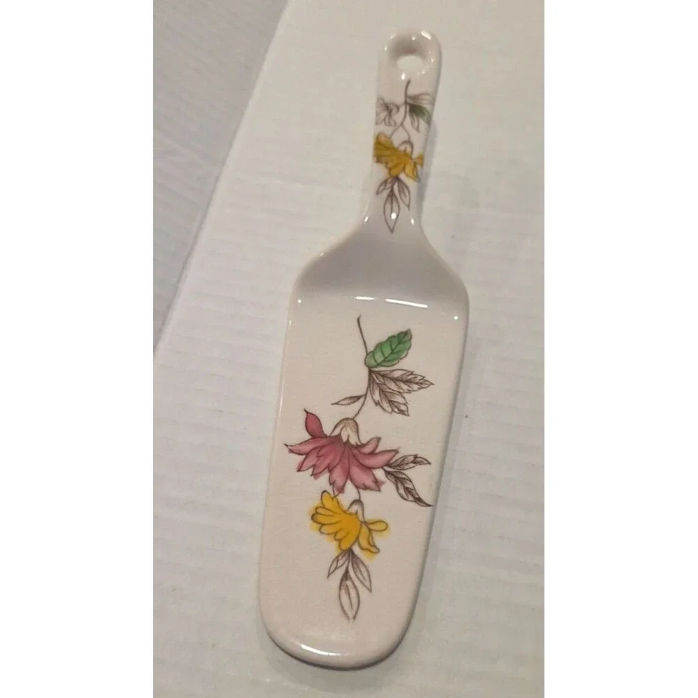 Vintage Floral Ceramic Porcelain Cake Pie Server Handpainted Made in Japan